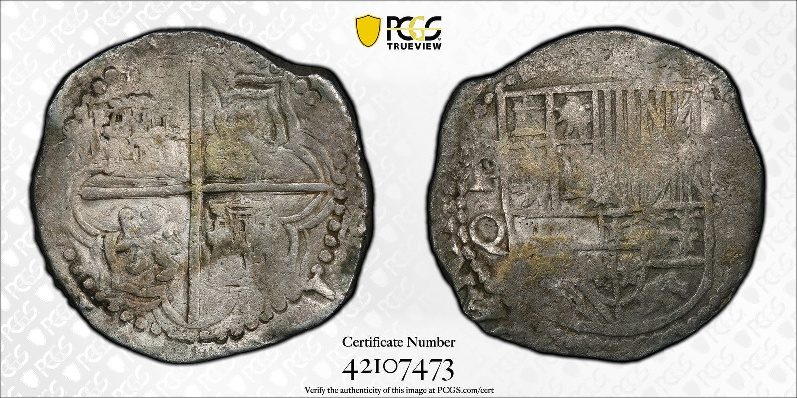 (1612-16) PQ (VF Detail) Boliva Cob Silver 8 Reales 8R PCGS - Damaged Holder