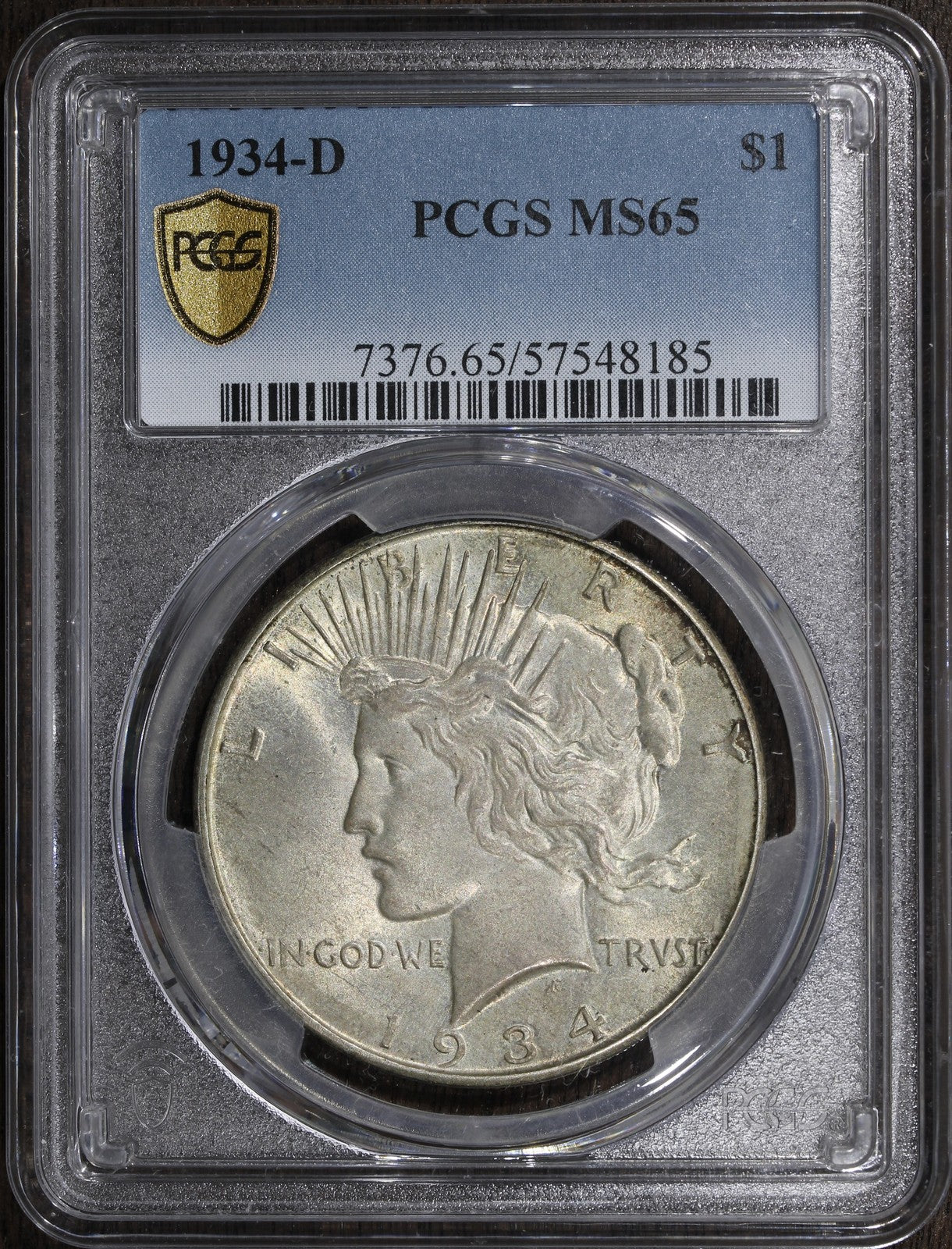 1934-D (MS65) Peace Silver Dollar $1 PCGS - Lovely Original Gem
