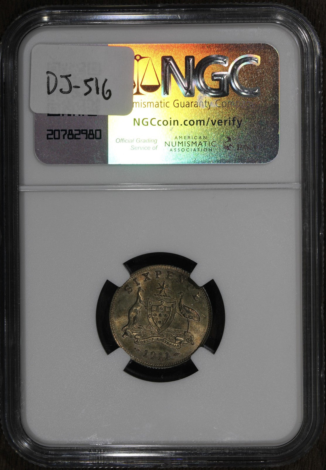 1911 (MS63) Australia Sixpence 6P NGC - Golden Luster