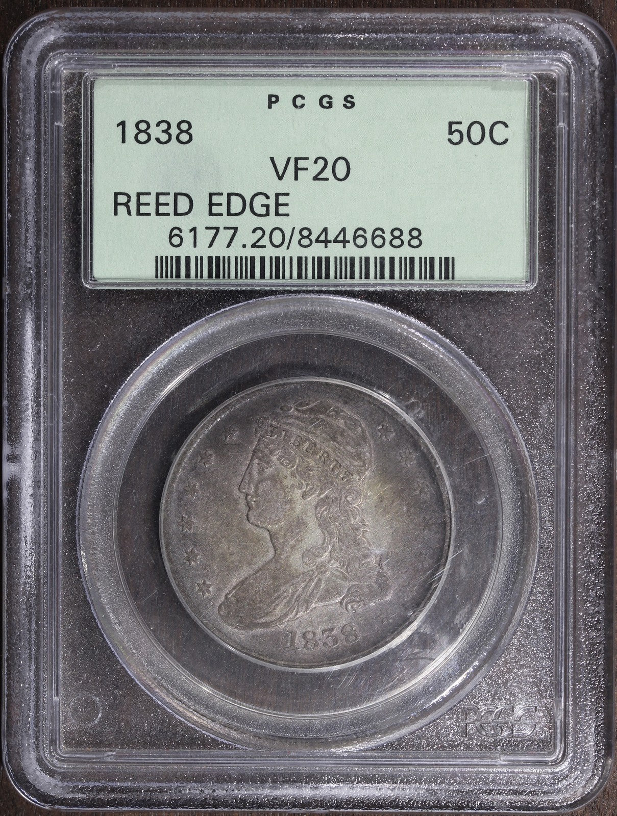 1838 (VF20) Capped Bust Half Dollar 50C PCGS OGH - Reeded Edge