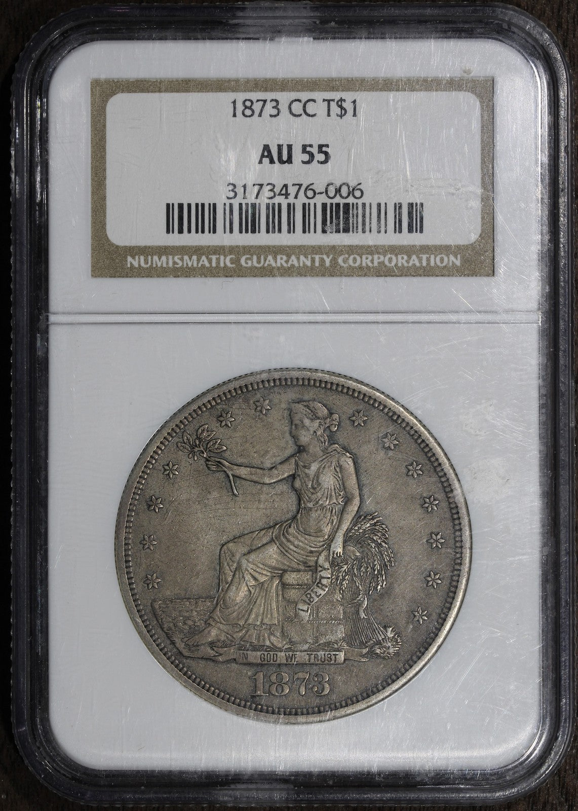 1873-CC (AU55) Trade Silver Dollar $1 NGC - Carson City Key Date