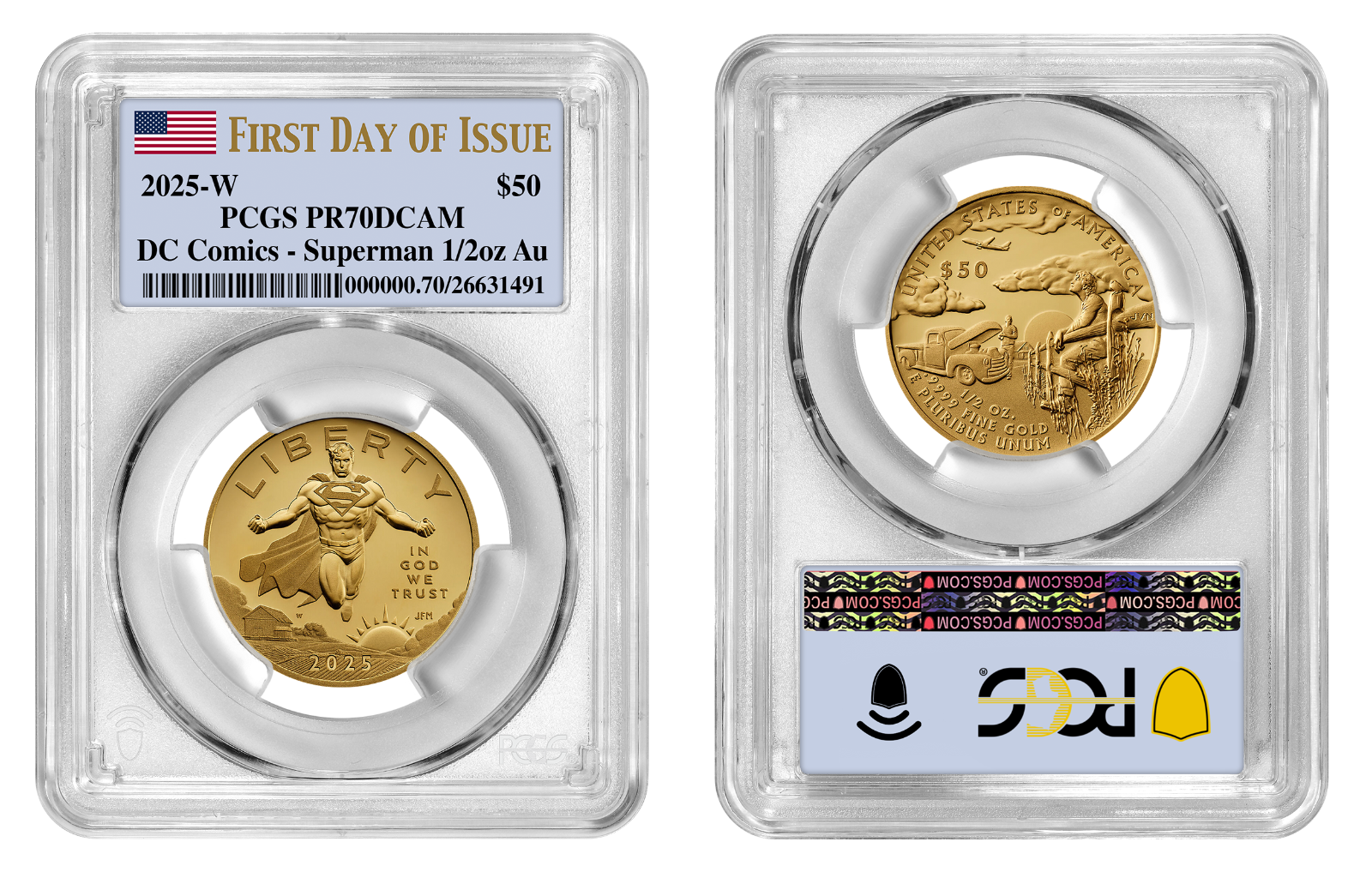 2025 (MS70) 1/2 oz Superman Gold Proof Coin $50 PCGS FDOI - US Mint DC Comics