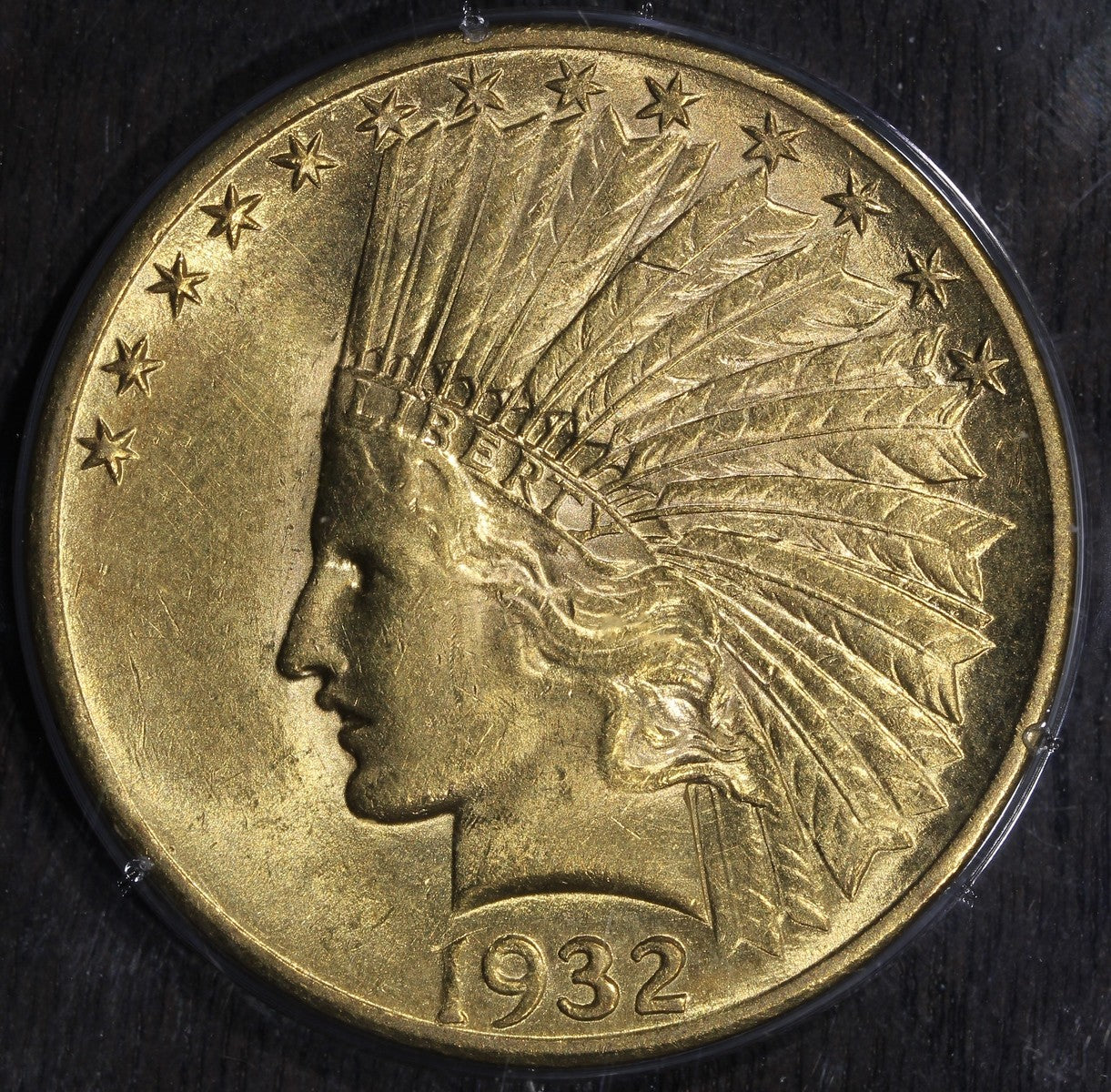1932 (AU58 CAC) Indian Head Gold Eagle $10 PCGS Rattler