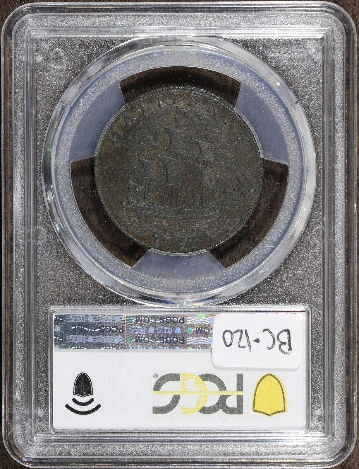 1893/2 (XF45) Washington Ship Halfpenny 1/2P PCGS - Colonial