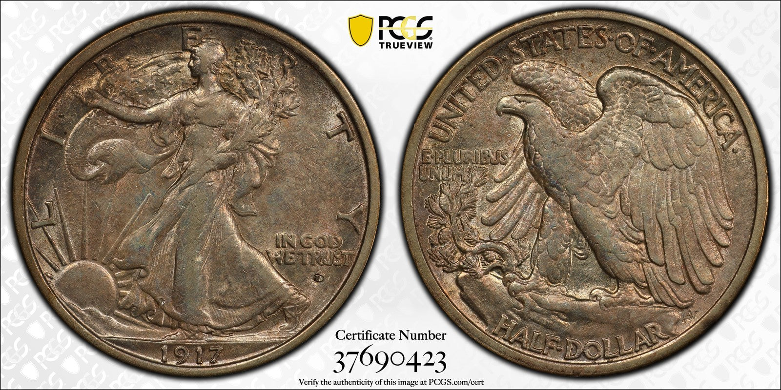 1917-D (AU55 CAC) Walking Liberty Half Dollar 50C PCGS - Obverse Mintmark