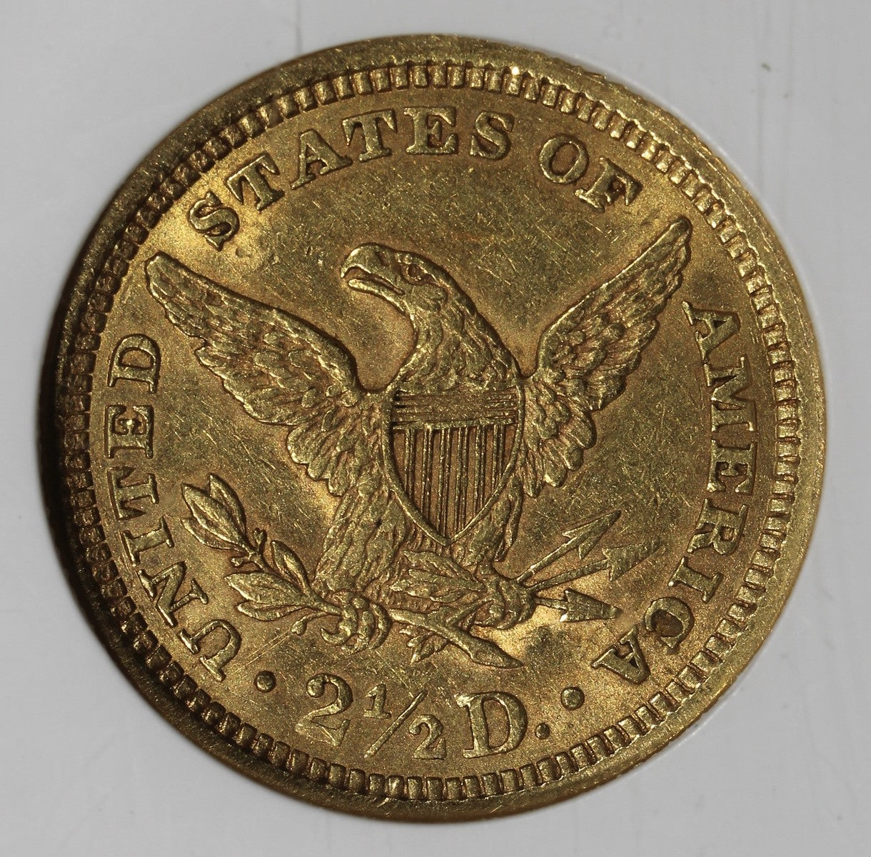 1861 (AU58 CAC) Type 2 Liberty Head Gold Quarter Eagle $2.50 NGC New Reverse