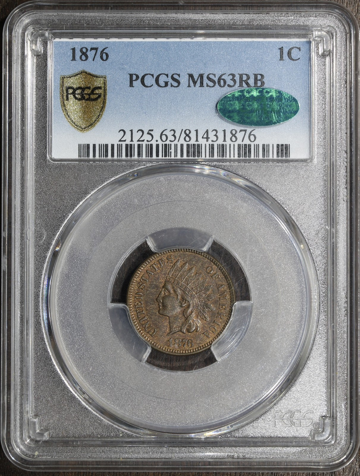 1876 (MS63RB CAC) Indian Head Cent 1C IHC PCGS