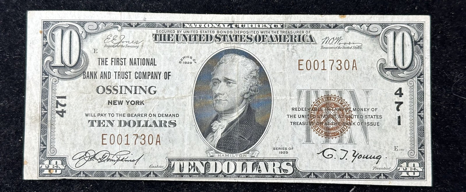 1929 $10 National - First National Bank and Trust Company of Ossining, NY #471