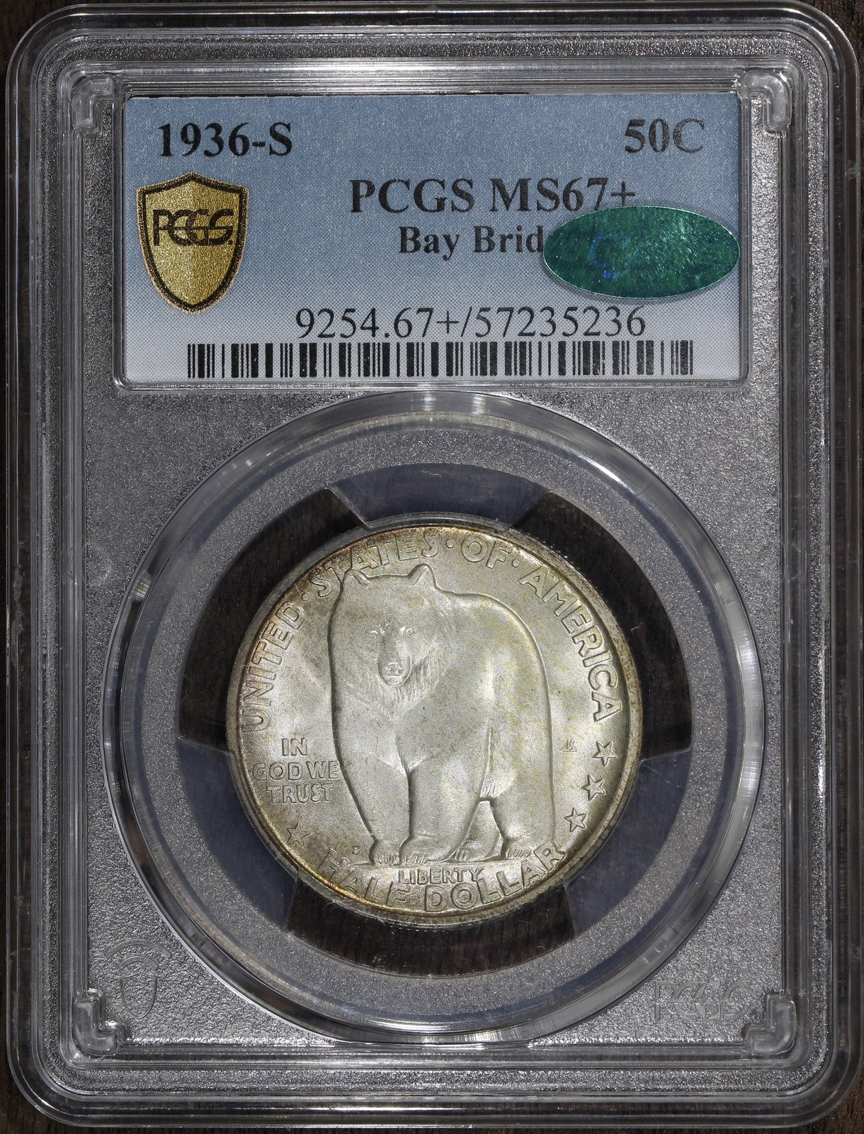 1936-S (MS67+ CAC) Bay Bridge Commemorative Half Dollar 50C PCGS - Superb Gem!