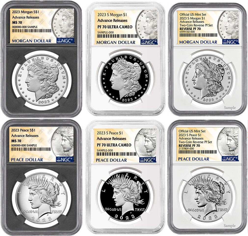 2023 (MS/PR 70) 6-Coin Set $1 Morgan & Peace Advanced Release AR NGC