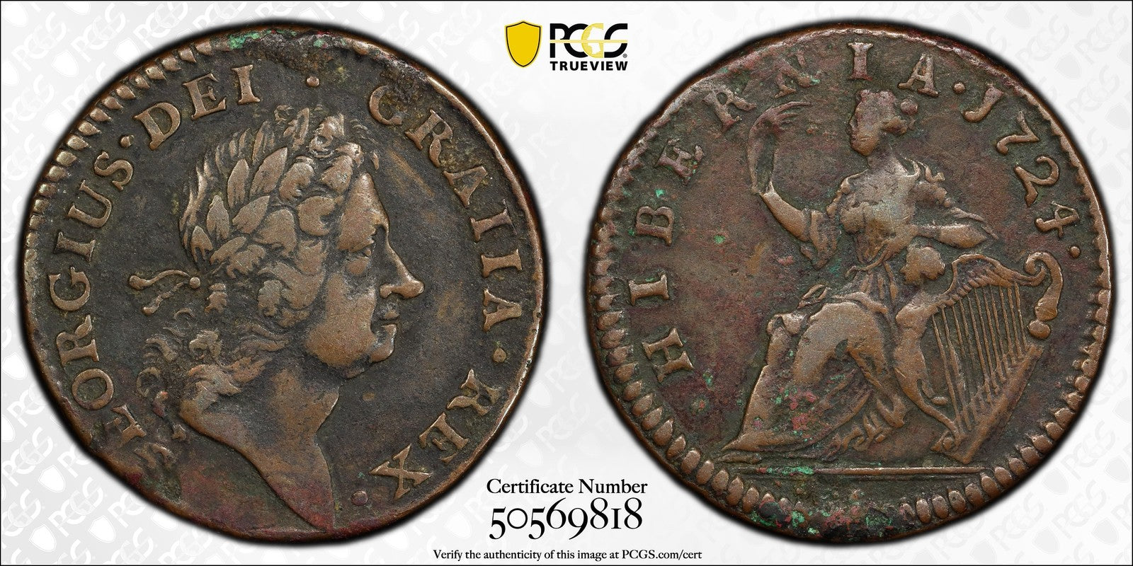 1724 (VF Detail) Hibernia Halfpenny 1/2P NGC - Colonial Issue