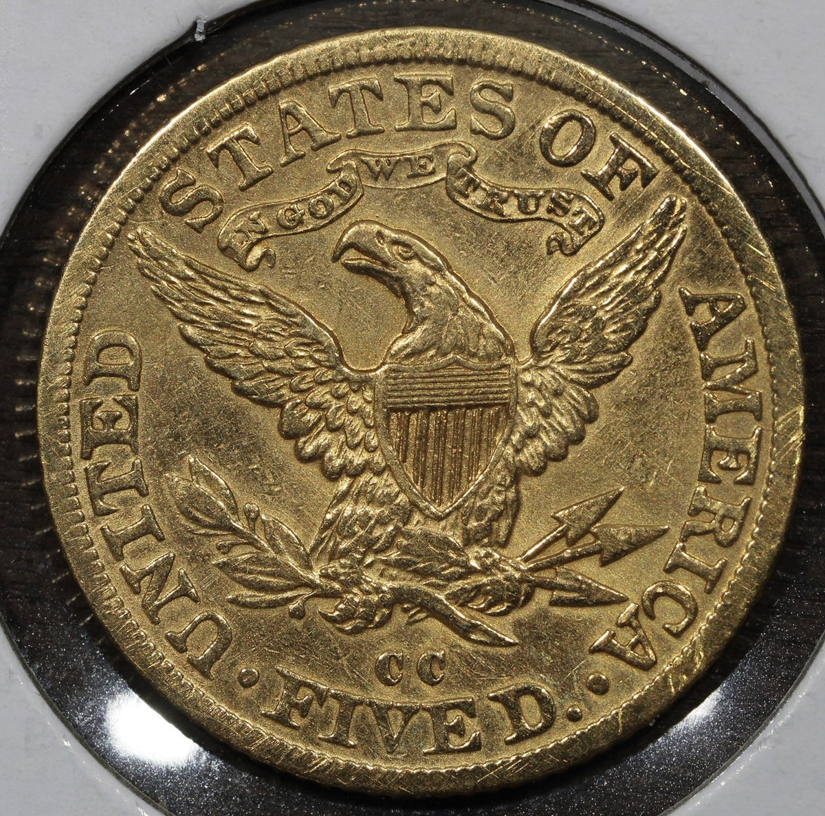 1892-CC Liberty Head Gold Half Eagle $5 - AU About Uncirculated