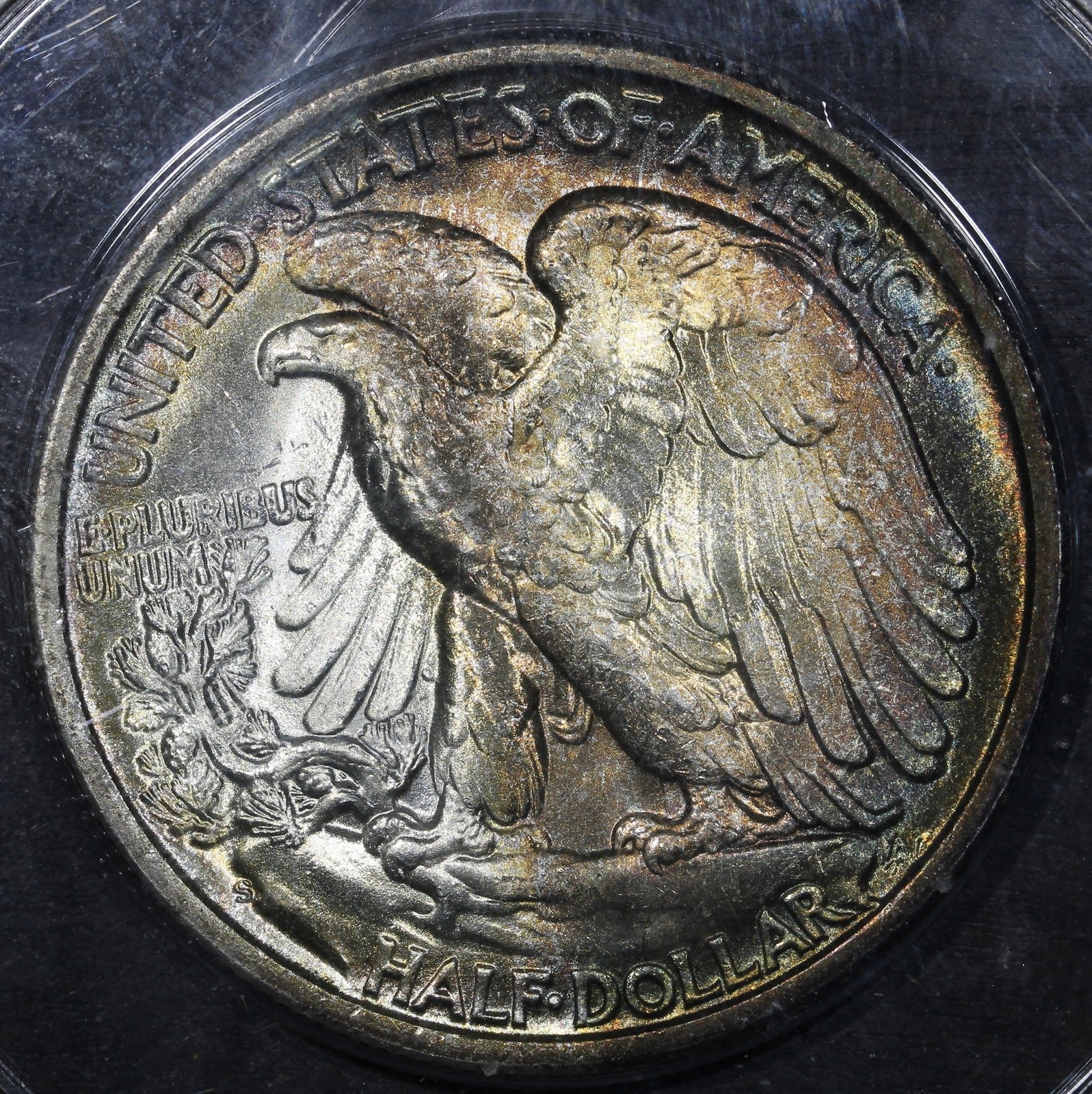 1945-S (MS64 CAC) Walking Liberty Half Dollar 50c PCGS OGH Rattler (toned)