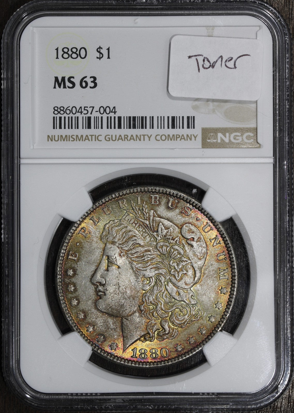 1880 (MS63) Morgan Silver Dollar $1 NGC - Color!