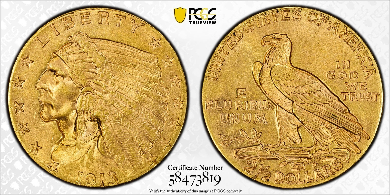 1913 (MS63) Indian Head Gold Quarter Eagle $2.50 PCGS