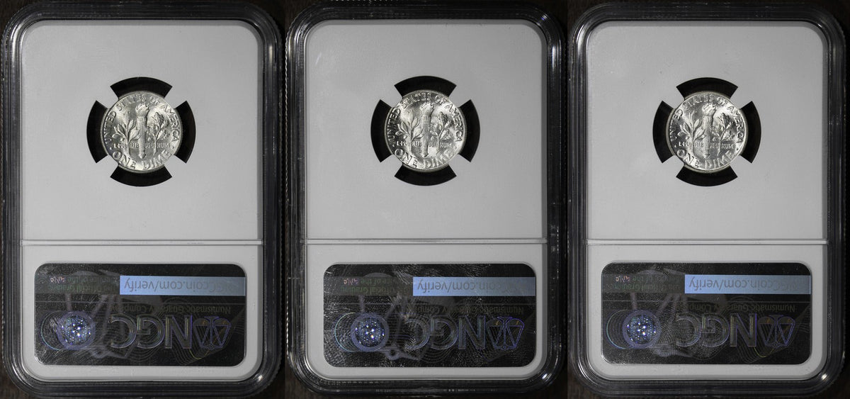 1946-P/D/S (MS66FT) Roosevelt Dime Three Coin Set 10C NGC