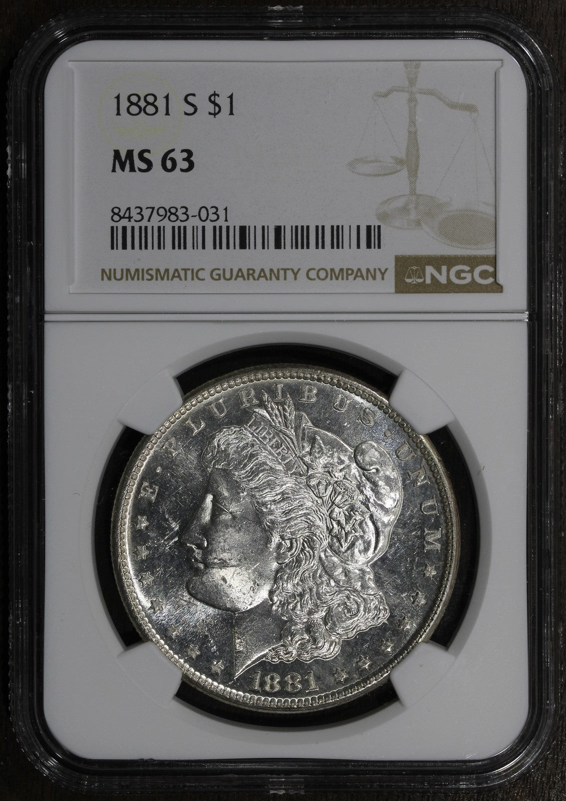 1881-S (MS63) Morgan Silver Dollar $1 NGC - Looks PL