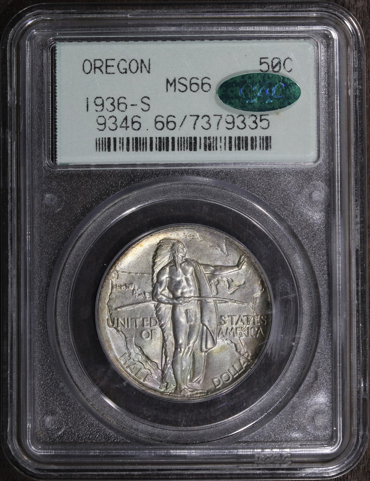 1936-S (MS66 CAC) Oregon Trail Commemorative Half Dollar 50C PCGS OGH 2.1