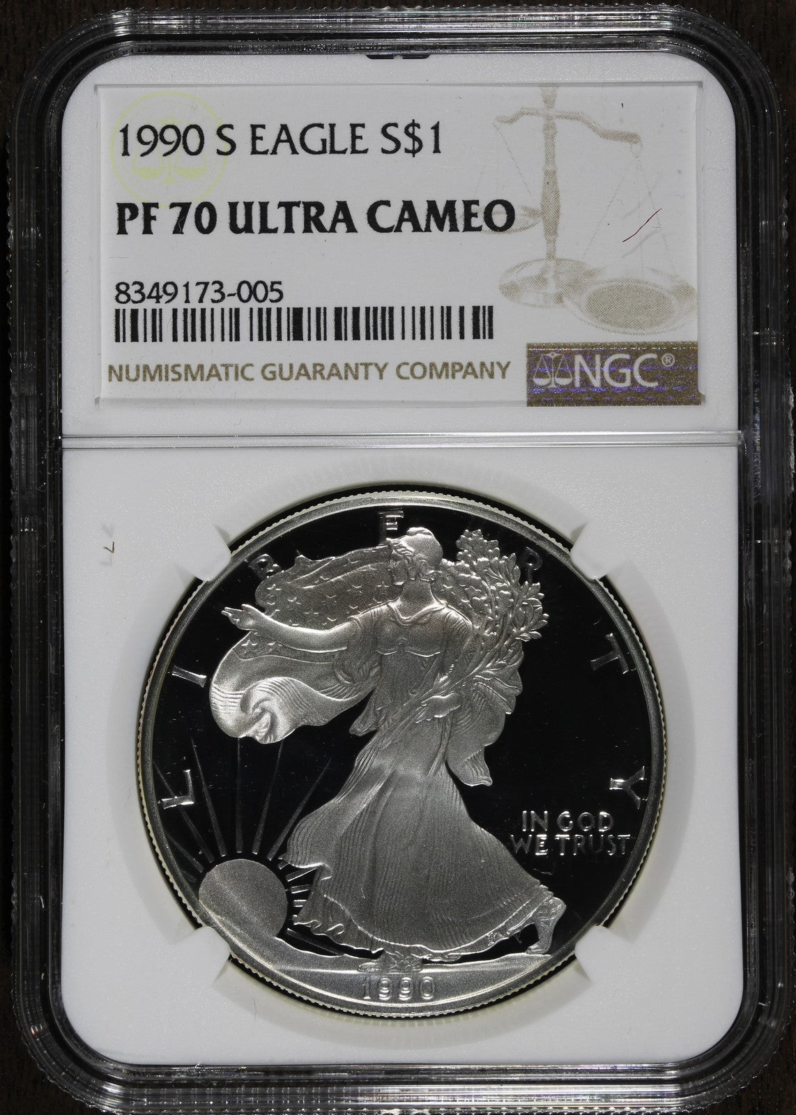1990-S (PF70 Ultra Cameo) 1 oz Proof American Silver Eagle $1 NGC