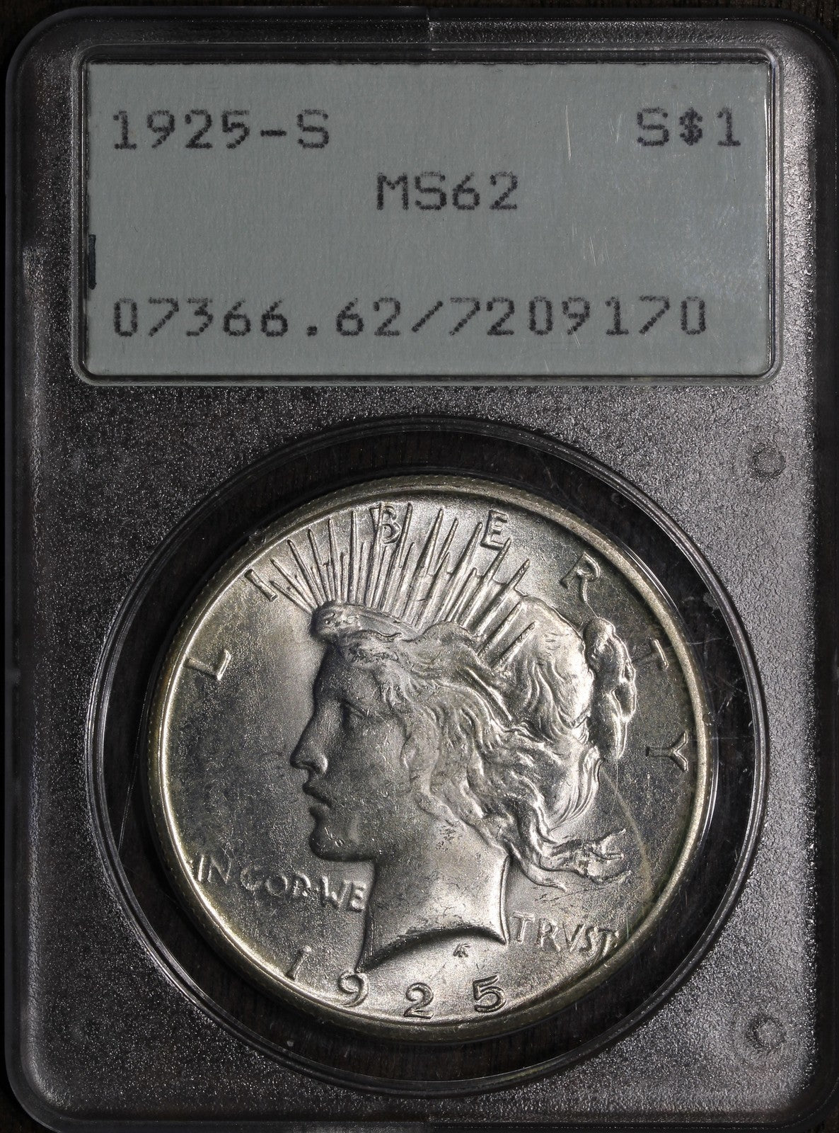 1925-S (MS62) Peace Silver Dollar $1 PCGS OGH Rattler - Better Date