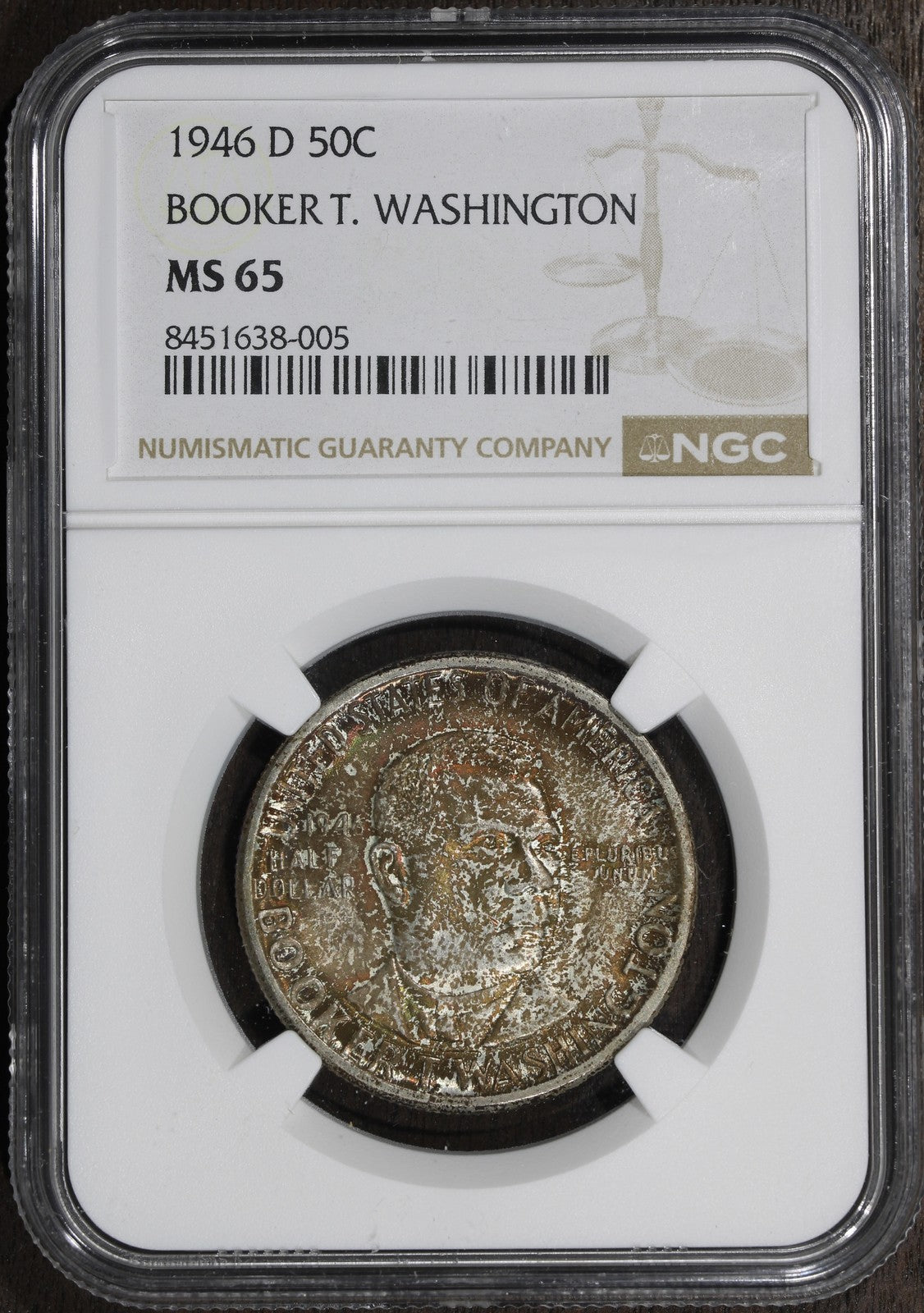 1946-D (MS65) Booker T. Washington Commemorative Half Dollar 50C NGC - Color!