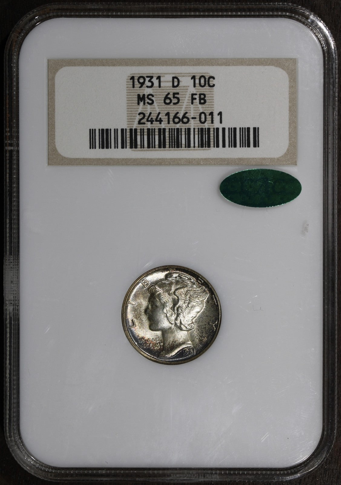 1931-D (MS65FB CAC) Merucy Dime 10C NGC - Better Date
