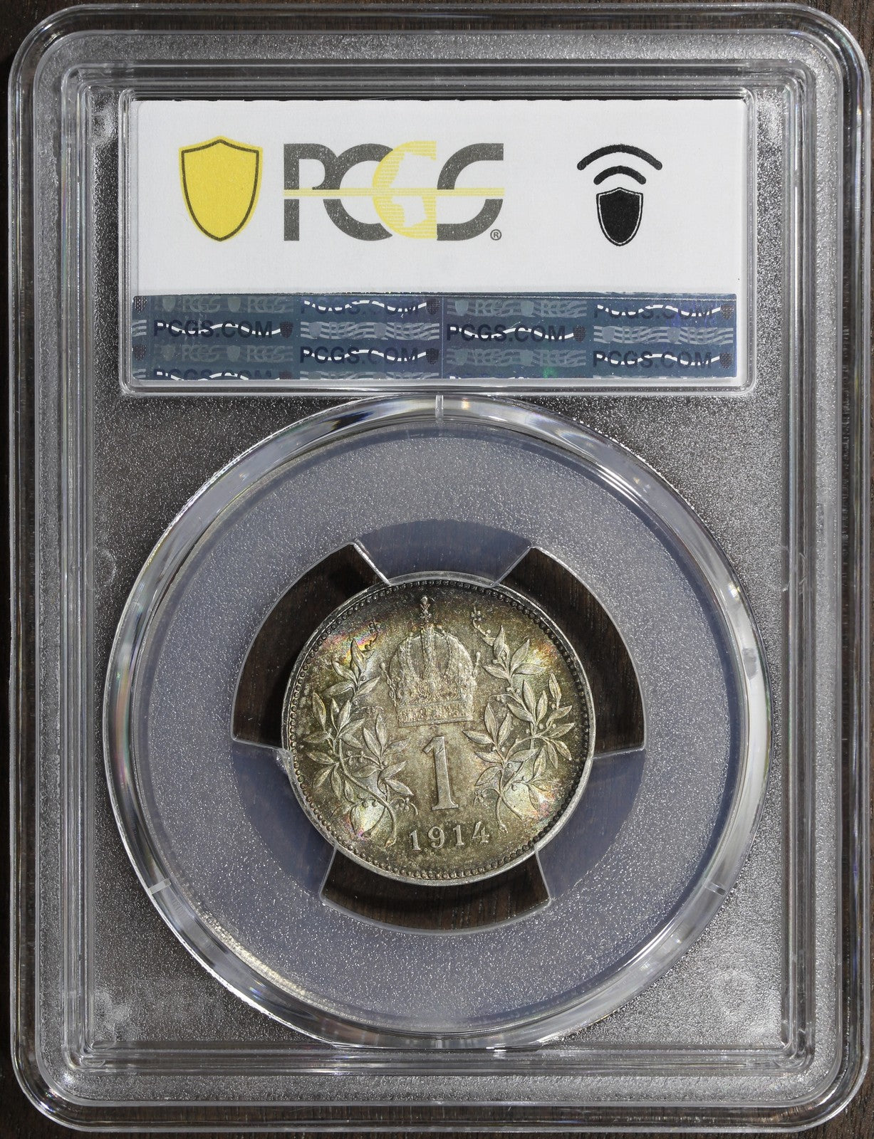 1914 (MS65+) Austria Franz Joseph Silver 1 Corona PCGS - Nice Reverse Toning
