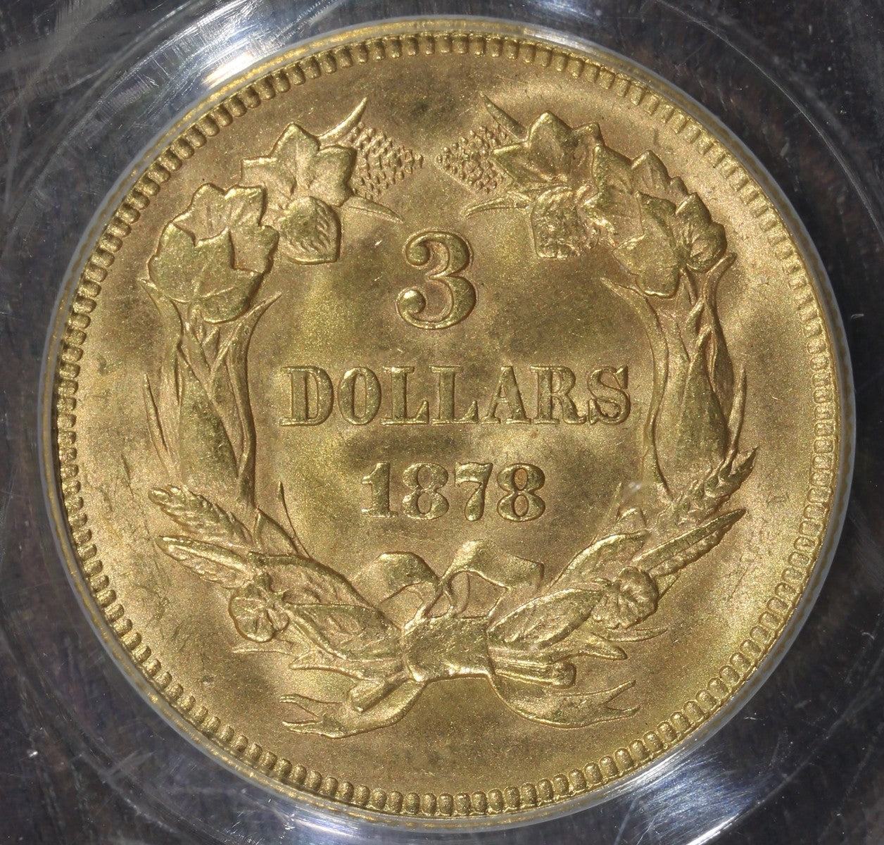 1878 (MS64 CAC) Indian Princess Three Dollar Gold Piece $3 PCGS OGH