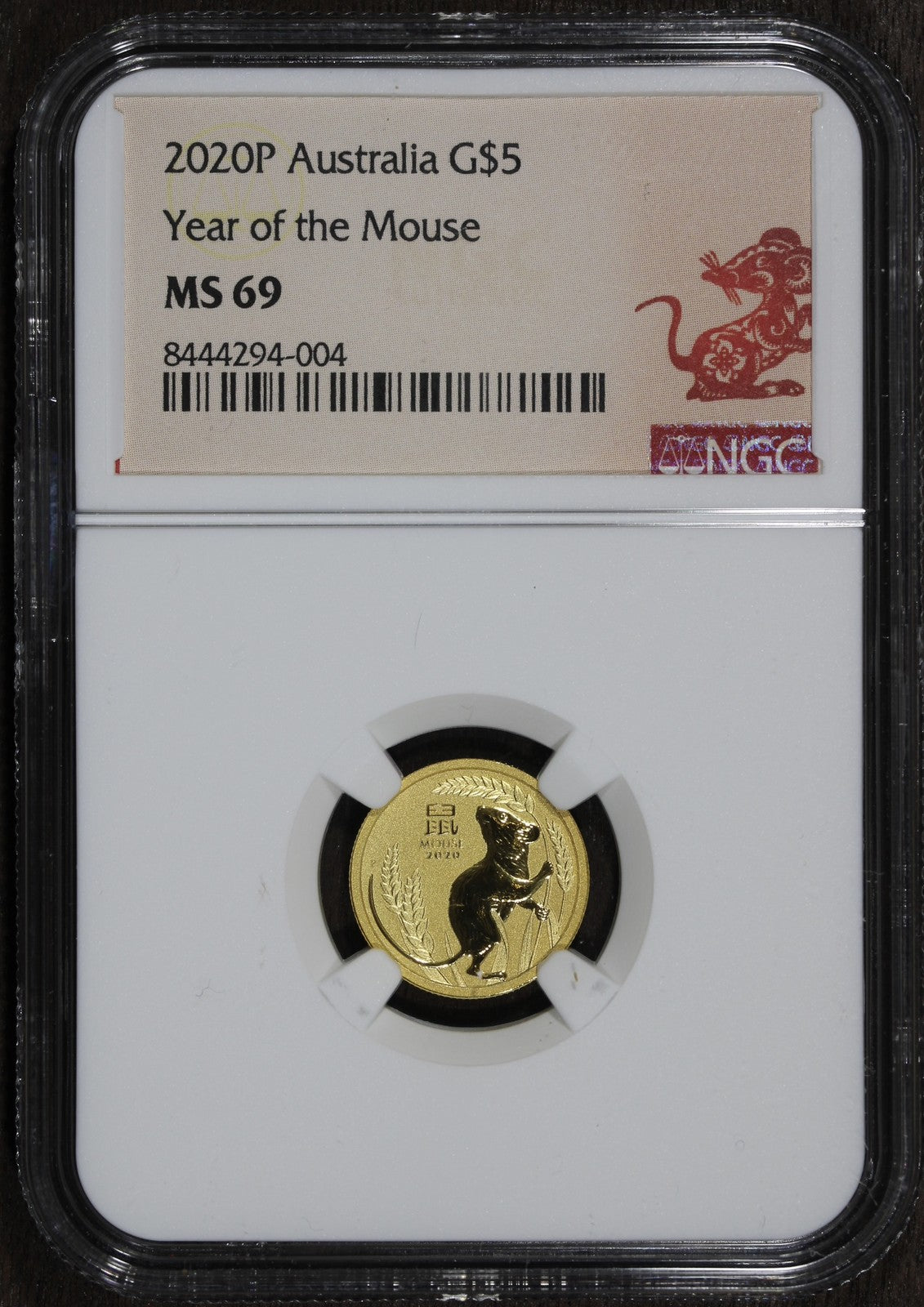2020-P (MS69) Australia Year of the Mouse 1/10 oz Gold $5 NGC - Lunar Series