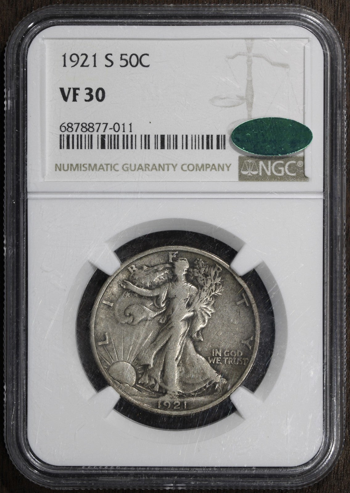 1921-S (VF30 CAC) Walking Liberty Half Dollar 50C NGC - Key Date