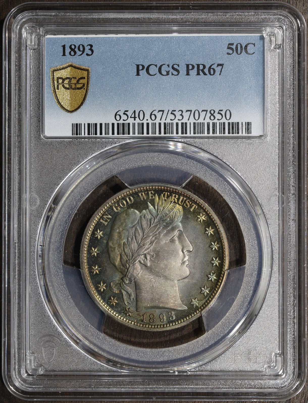 1893 (PR67) Proof Barber Half Dollar 50C PCGS - Colorful