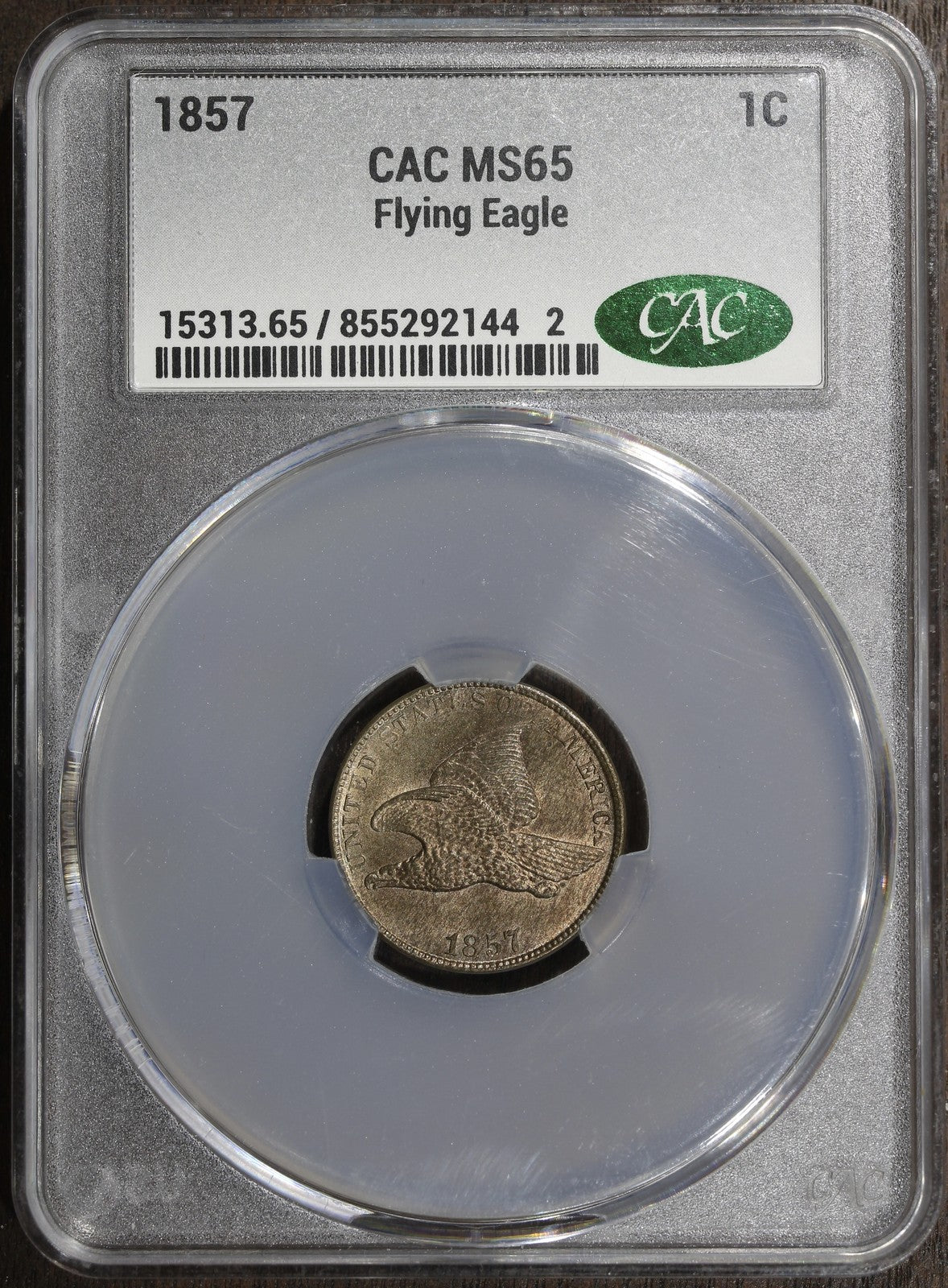 1857 (MS65 CAC) Flying Eagle Cent 1C CACG