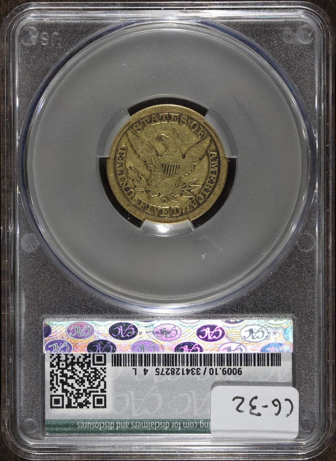 1854-D (VG10 CAC) Liberty Head Half Eagle $5 CACG - Dahlonega Gold - DL Hansen
