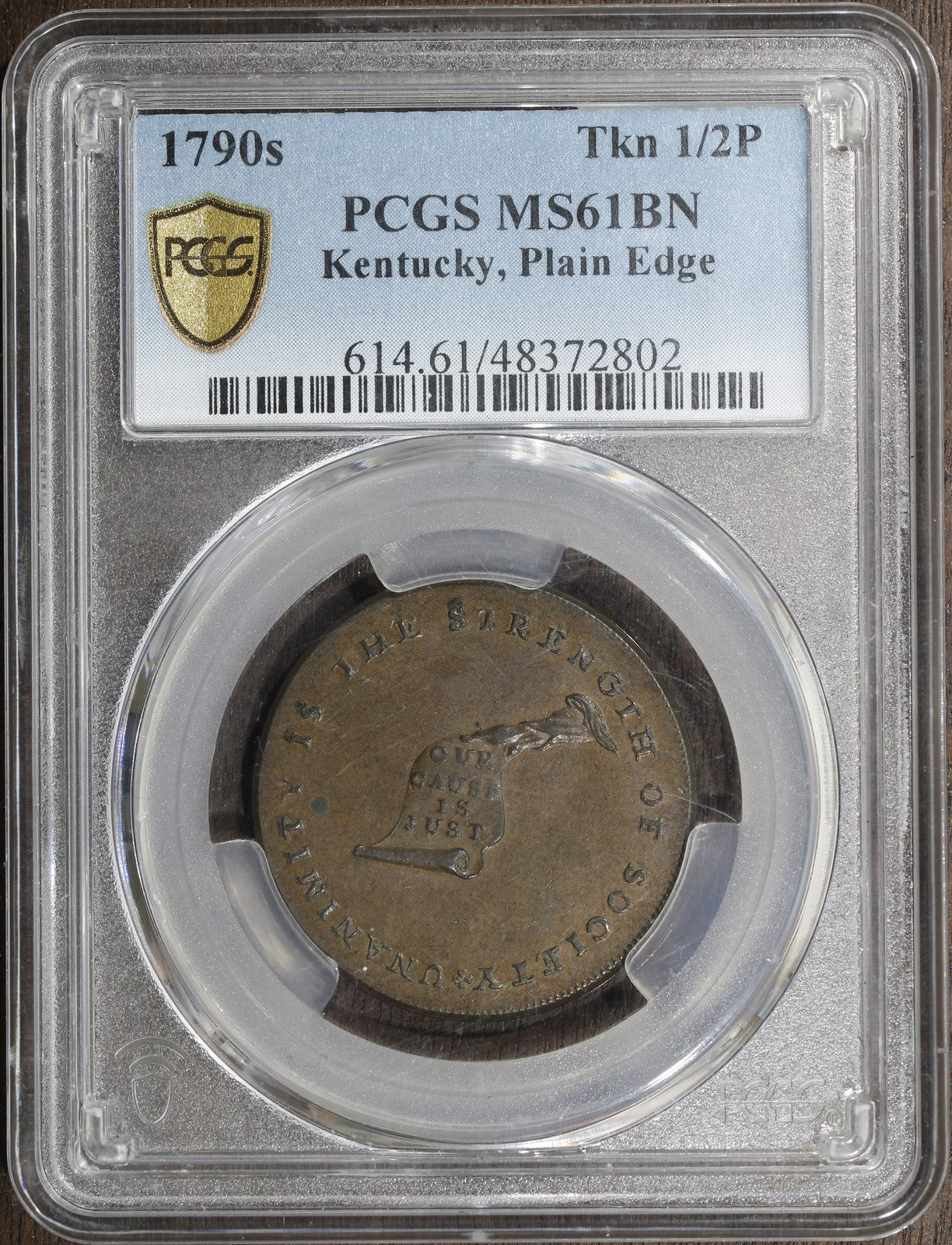 1790s (MS61BN) Kentucky Token Plain Edge 1/2P PCGS