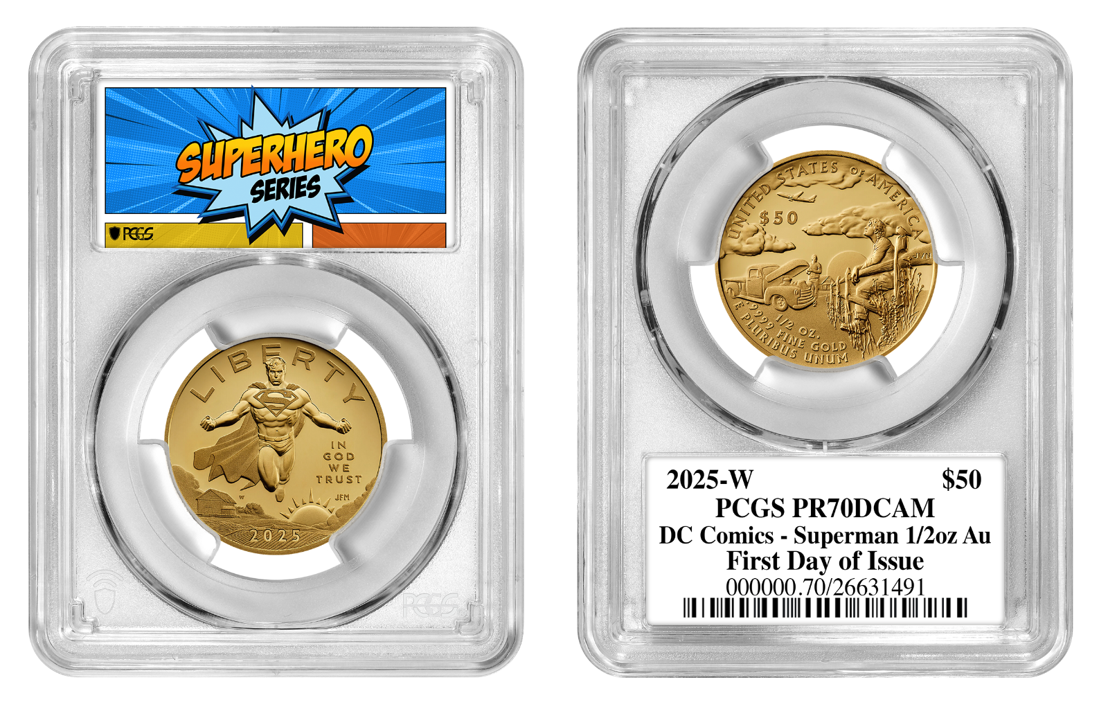 2025 (MS70) 1/2 oz Superman Gold Proof Coin $50 PCGS FDOI - US Mint DC Comics