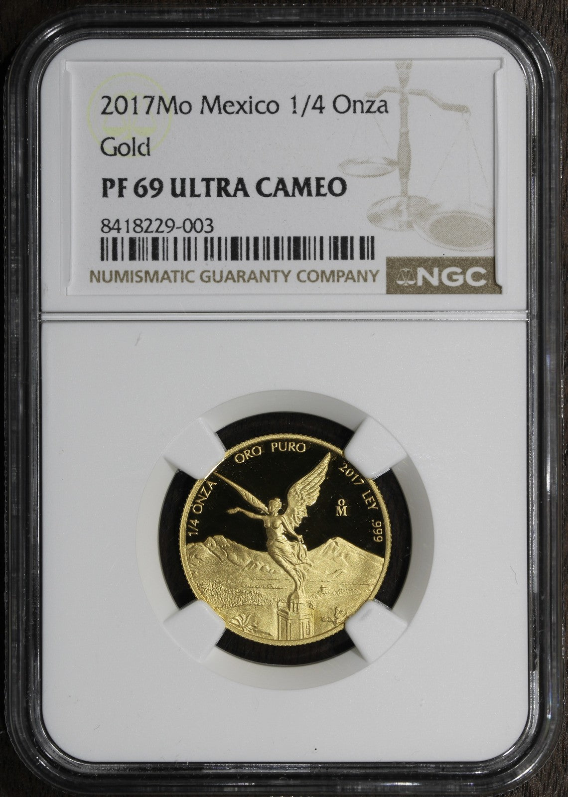 2017-Mo (PF69 Ultra Cameo) Proof Mexico 1/4 oz Gold Libertad NGC - Beautiful