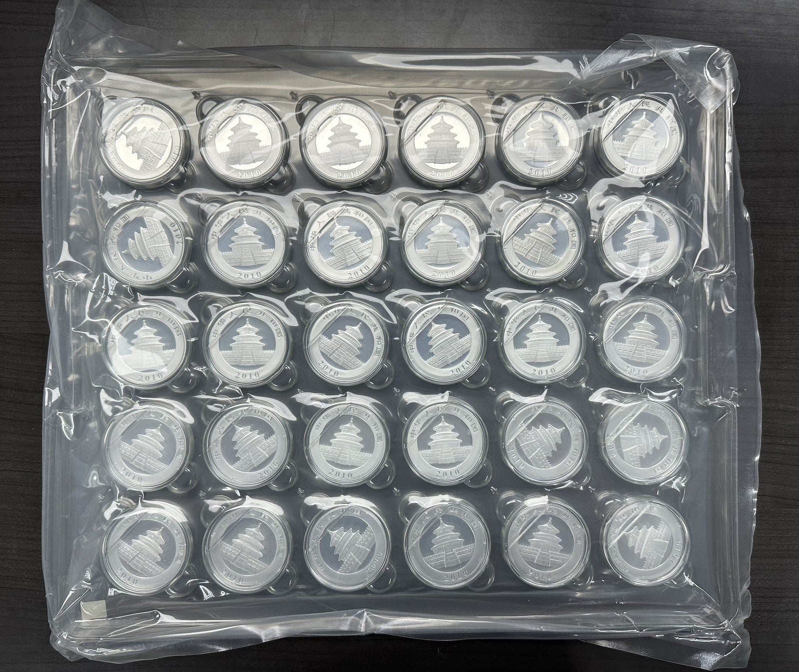 (30) 2010 30 Gram Silver Chinese Pandas - Sheet of 30 from Original Monster Box