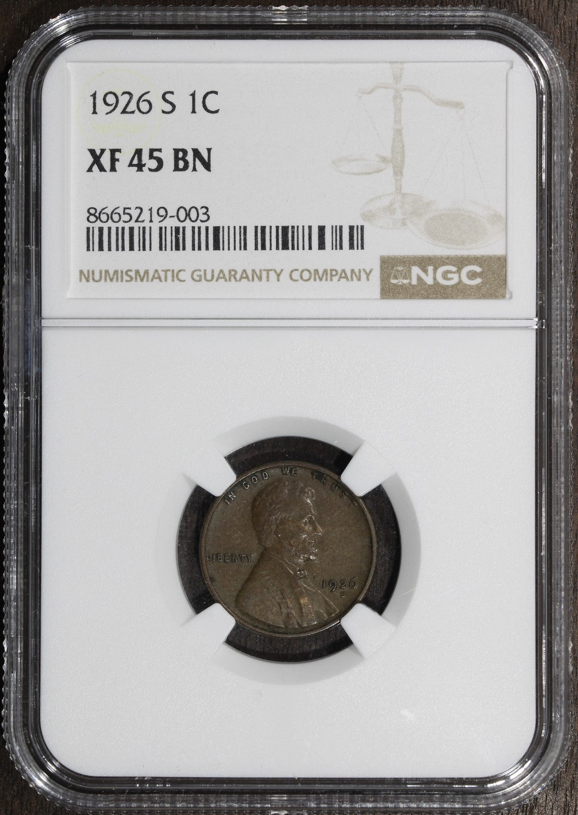 1926-S (XF45 BN) Lincoln Wheat Cent 1C NGC - Much Better Date