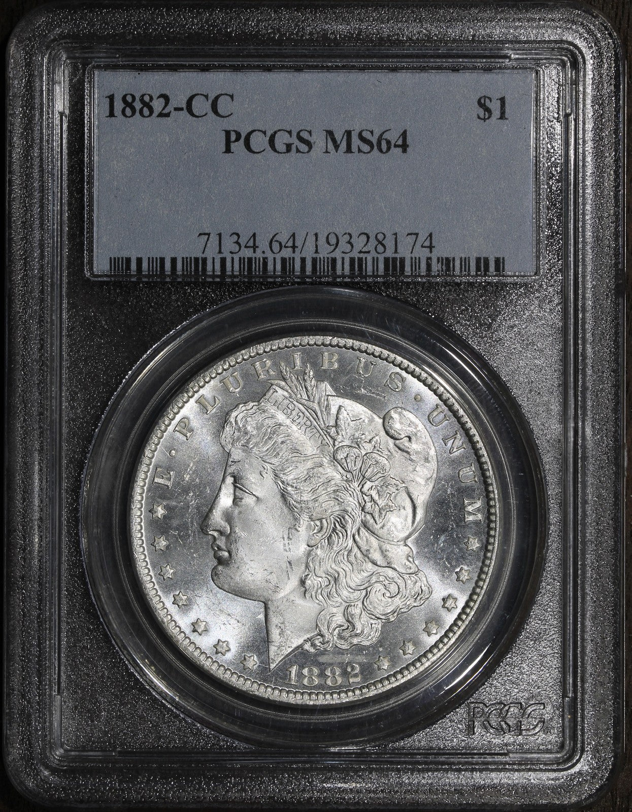 1882-CC (MS64) Morgan Silver Dollar $1 PCGS - Semi Prooflike