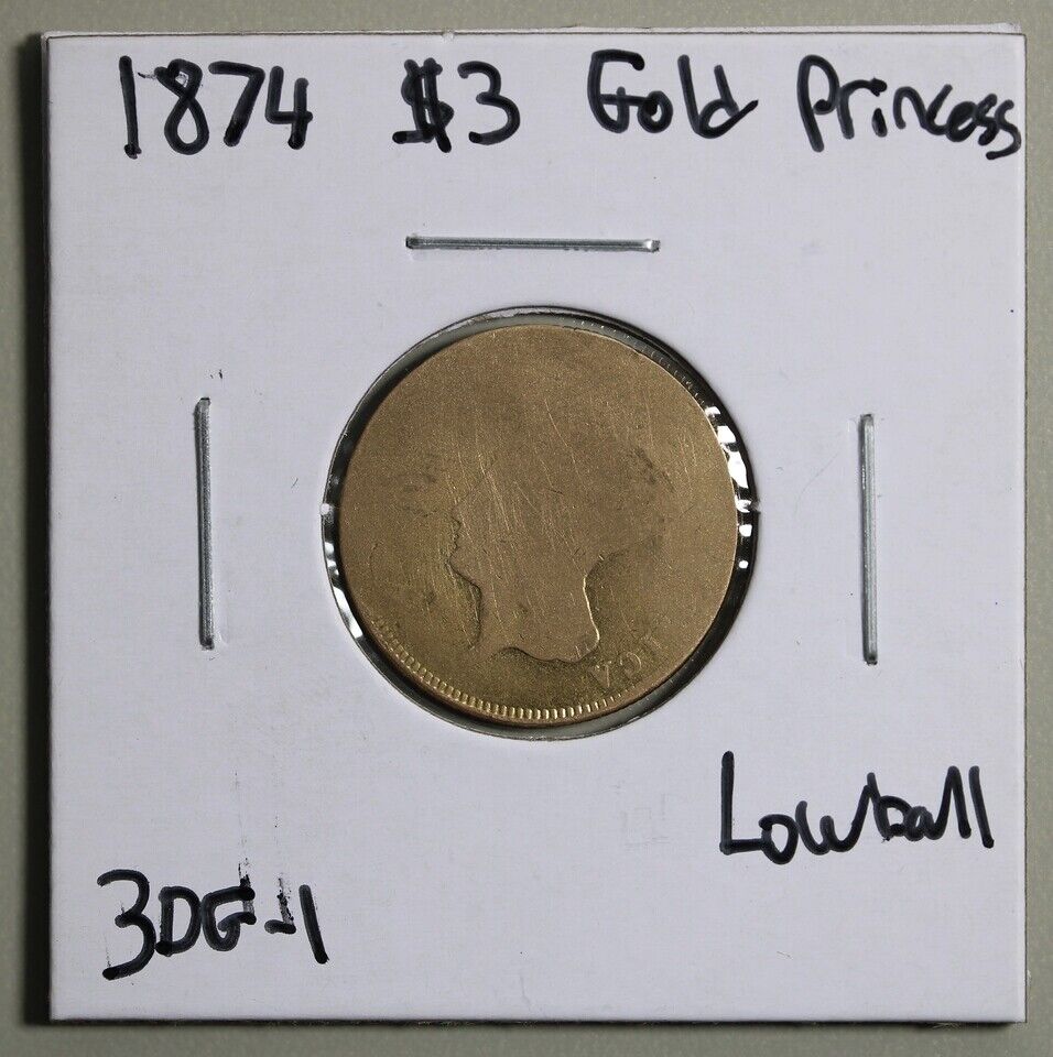 1874 Gold Princess Gold Piece $3 - Lowball