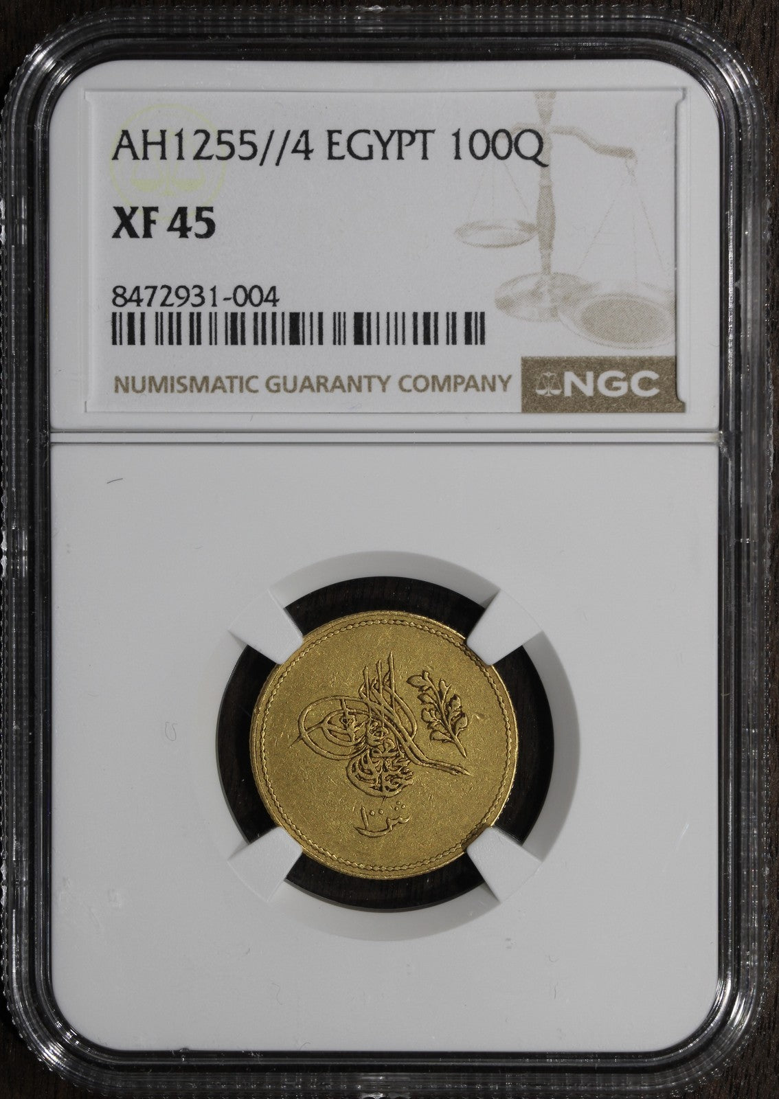 AH1255 Year 5 (1843) Egypt Gold 100 Qirsh (XF45) NGC