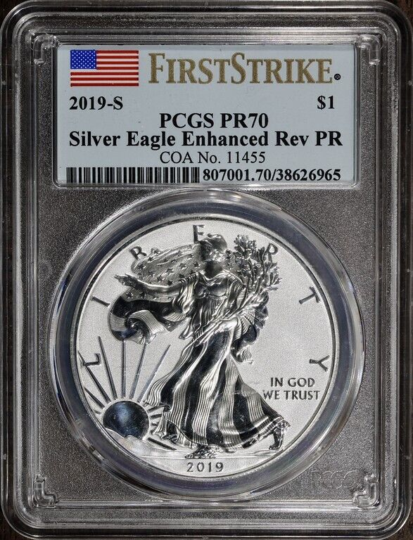 2019-S (PR70) 1 Oz Enhanced Reverse Proof Silver Eagle $1 PCGS First Strike Flag
