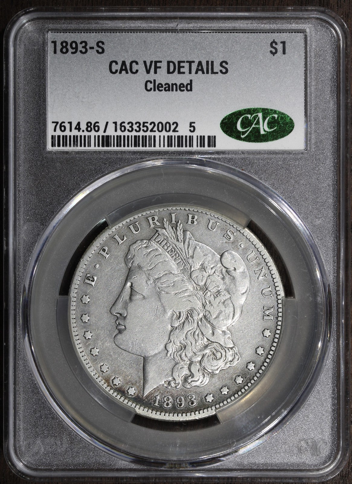 1893-S (VF Details) Morgan Silver Dollar $1 CACG - CAC Approved VF