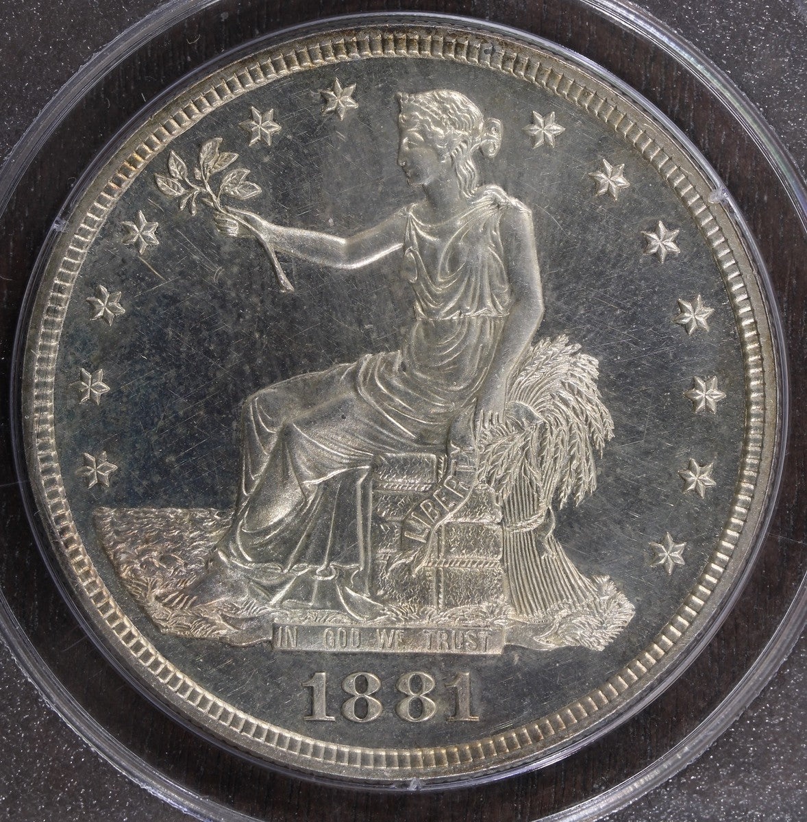 1881 (PR61 CAC) Proof Trade Silver Dollar $1 PCGS Rattler - Great Contrast