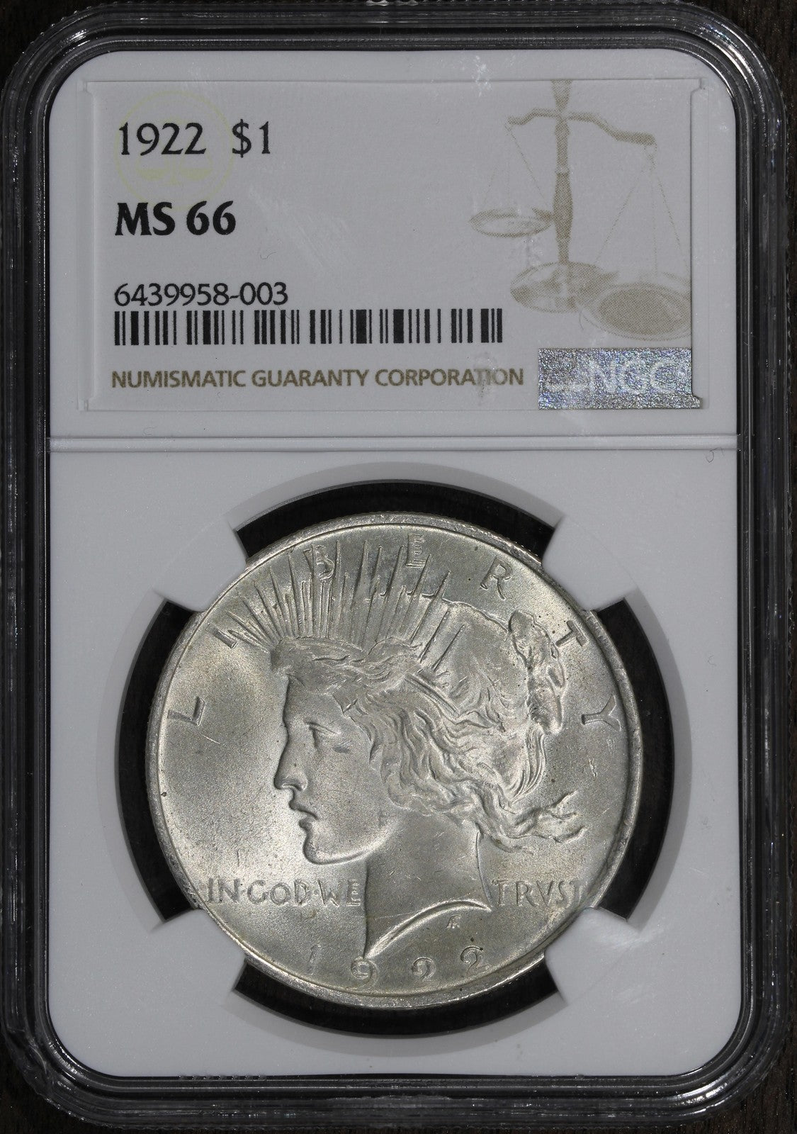 1922 (MS66) Peace Silver Dollar $1 NGC - Superb Gem