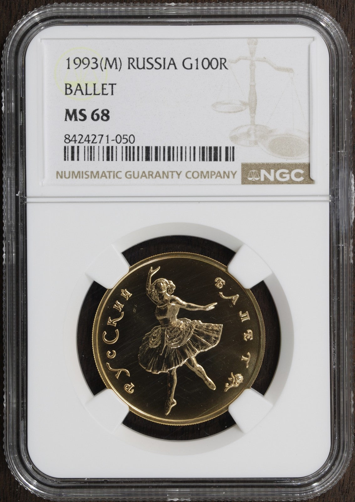 1993-M (MS68) Russia 1/2 oz 100 Roubles G100R NGC - Ballet