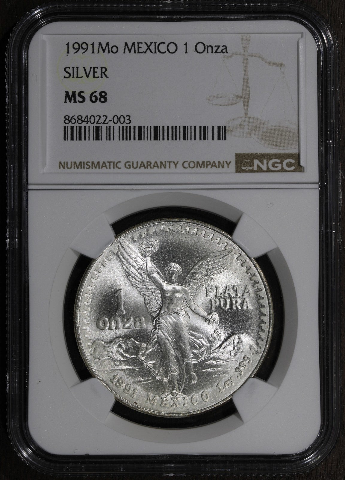 1991-Mo (MS68) Mexico 1 oz Silver Libertad Onza NGC