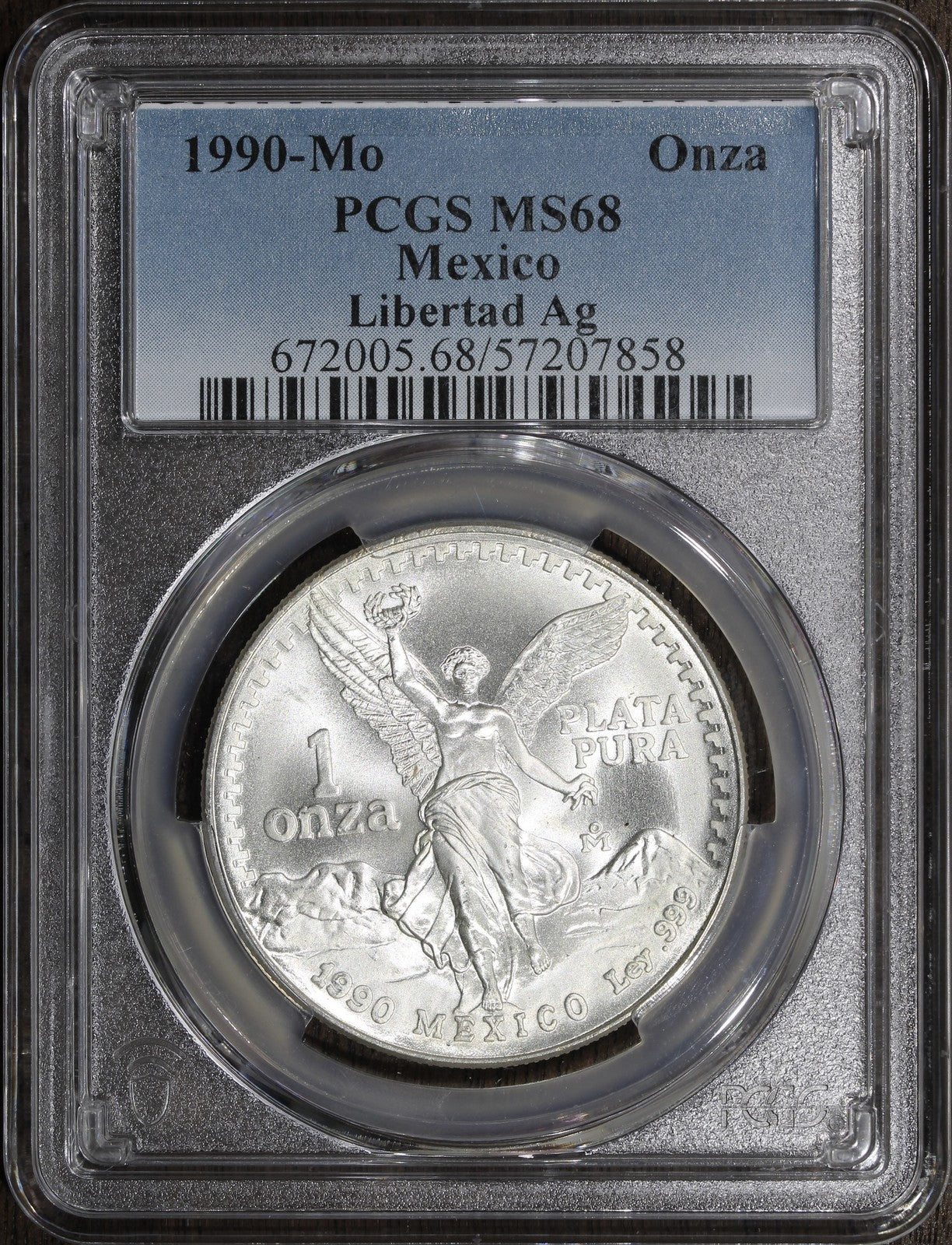 1990-Mo (MS68) 1 oz Silver Libertad Onza PCGS - Blast White