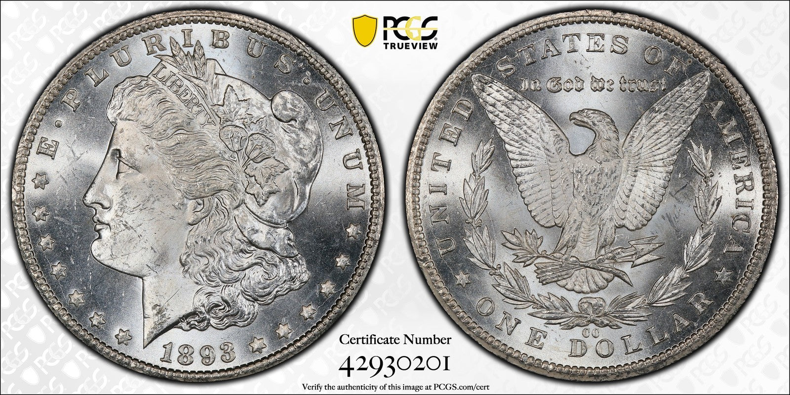 1893-CC (MS63+ PLUS) Morgan Silver Dollar $1 PCGS - Carson City