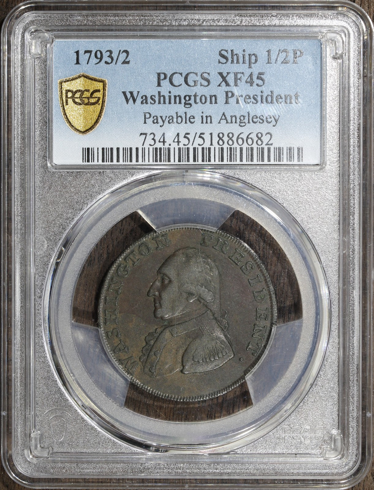 1893/2 (XF45) Washington Ship Halfpenny 1/2P PCGS - Colonial